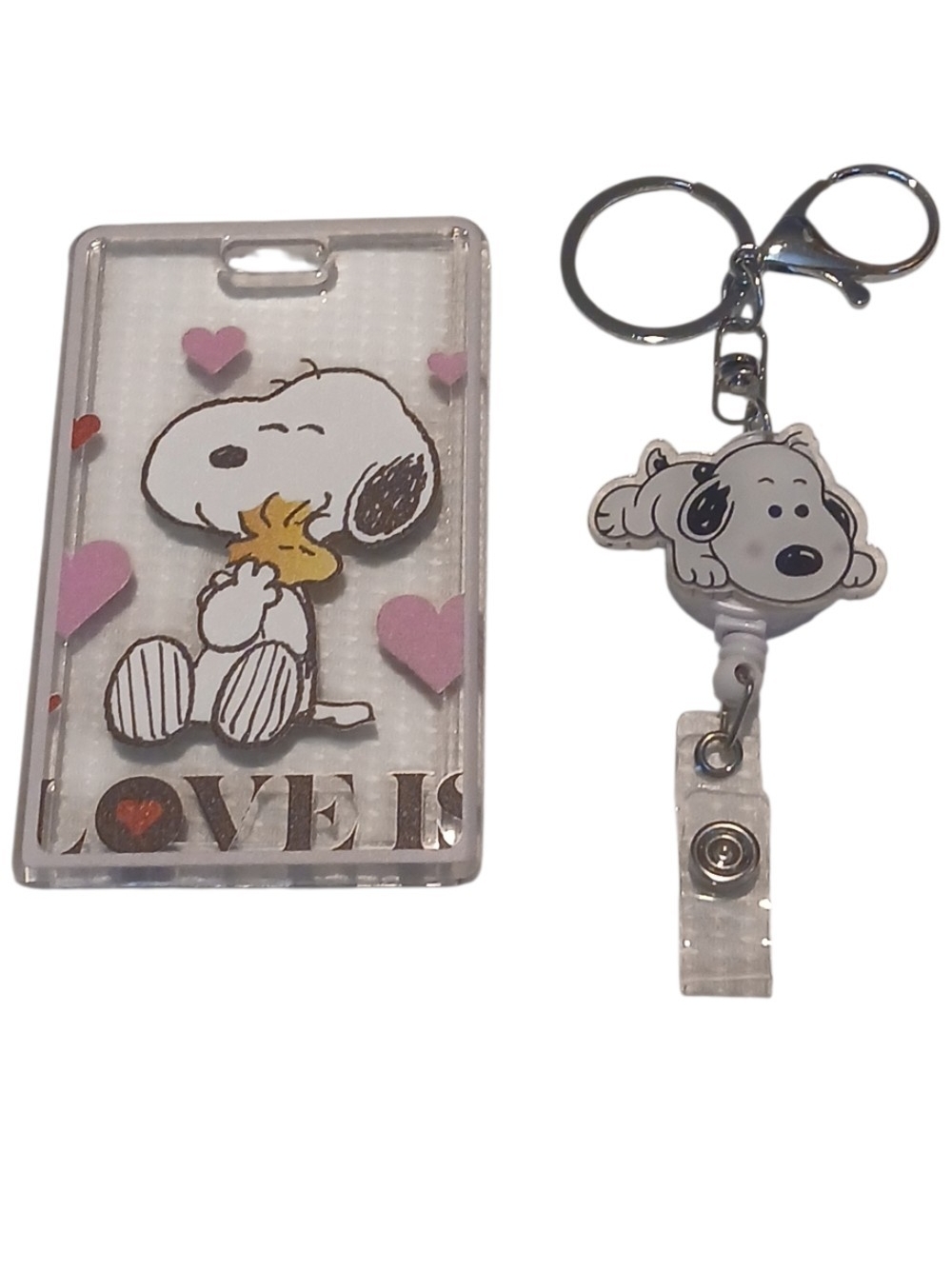 Peanuts - Retractable Snoopy Lanyard, Love is Snoopy Woodstock Hugging ID Window